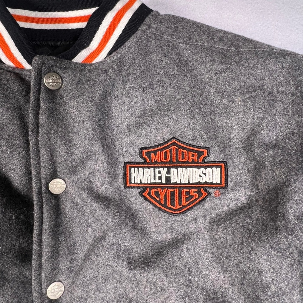 Harley-Davidson Reversible Varsity Jacket Gray Wool Black Leather Mens XL Logo